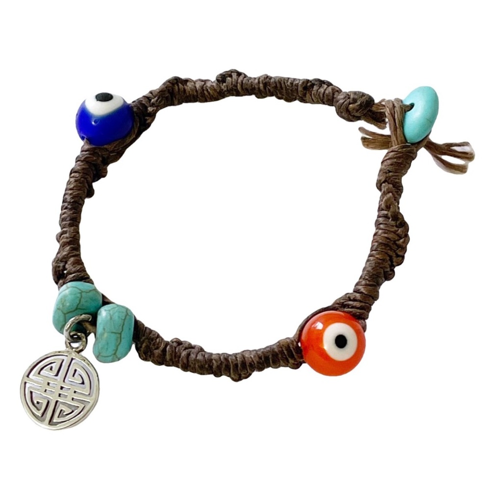 Sterling silver turquoise evil eye bead cord bracelet